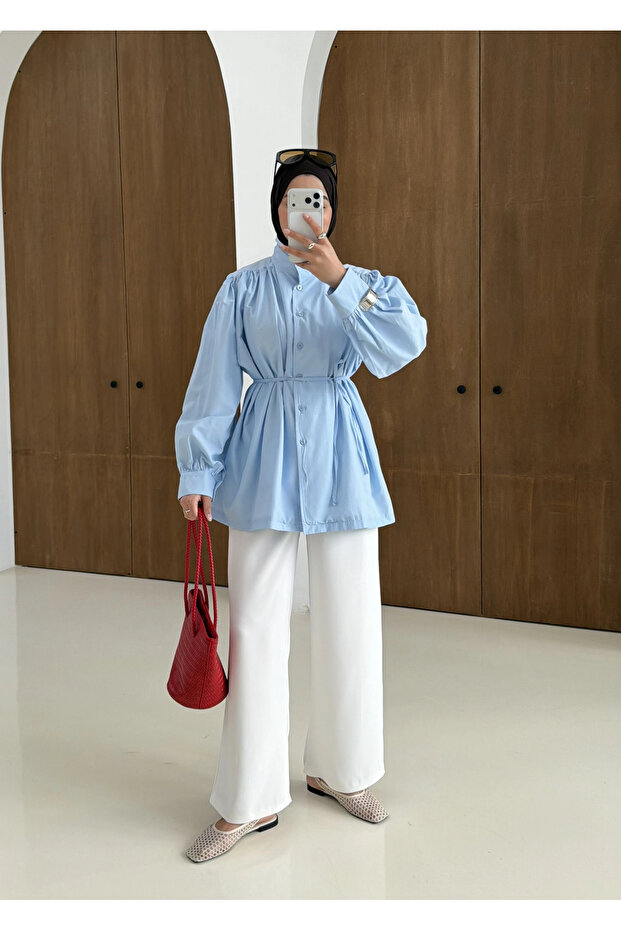 DİK YAKA GÖMLEK mavi - 2