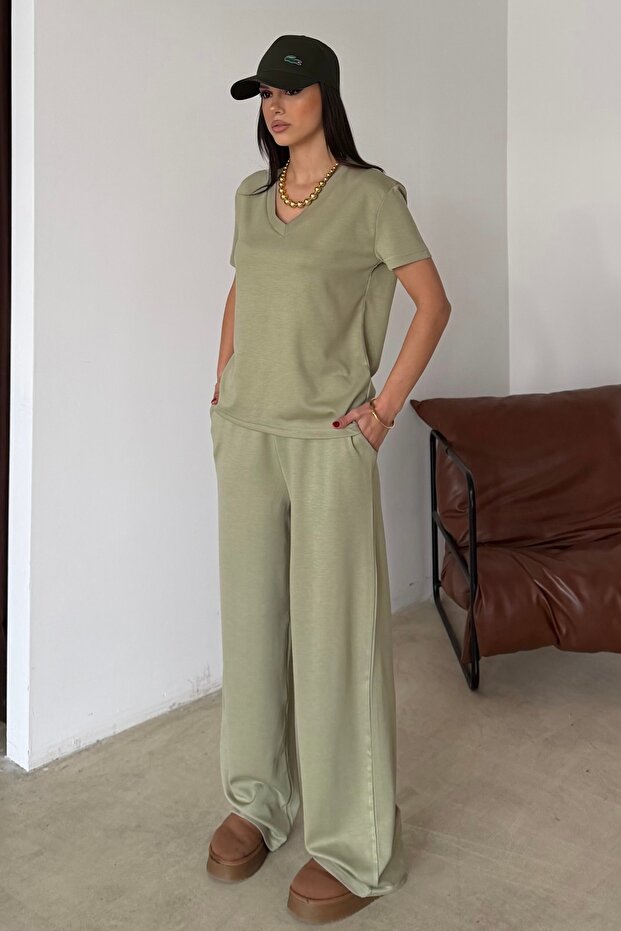 Women's Green V-Neck Short Sleeve Soft Touch Modal Sports Set