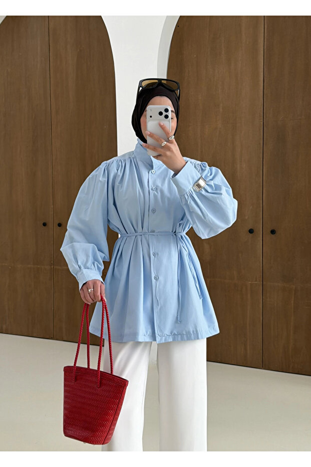 DİK YAKA GÖMLEK mavi - 5