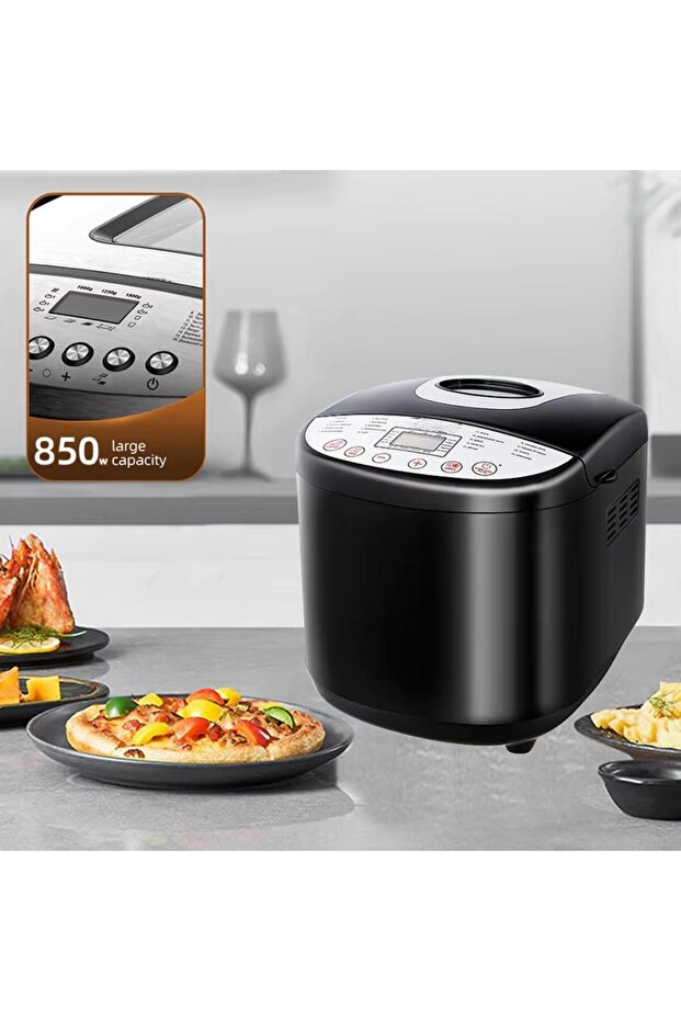 ماكينة صنع الخبز الأوتوماتيكية 850 واط متعددة الوظائف رقمية للعجين والخبز، لون أسود - 2
