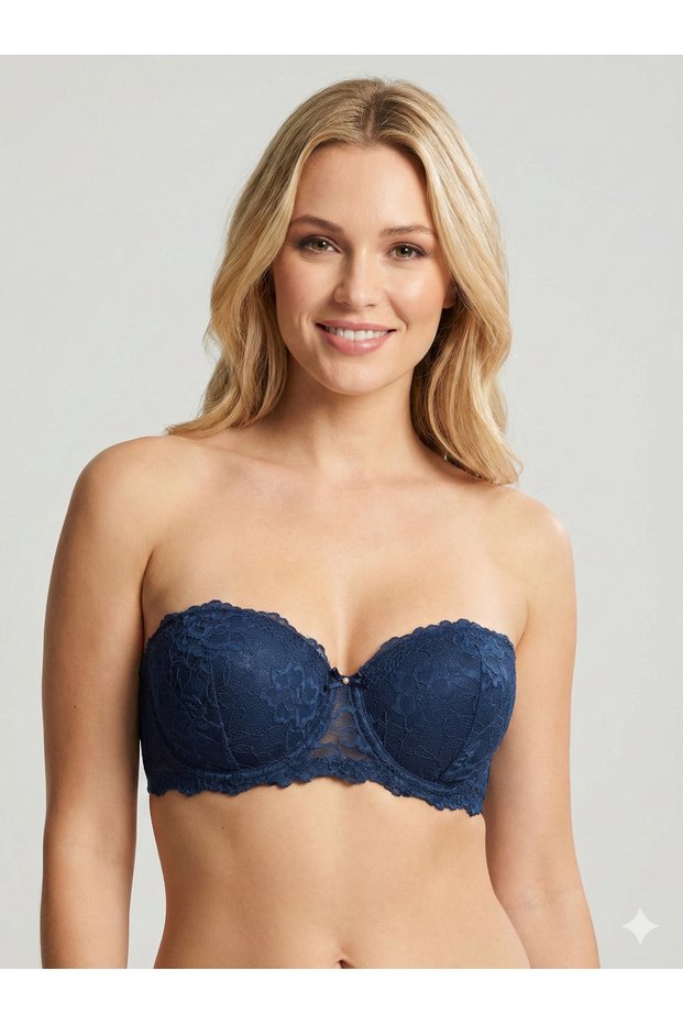 Women's Navy Blue V620261 Siena Cap Underwire Non-Padded Strapless Lace Bra