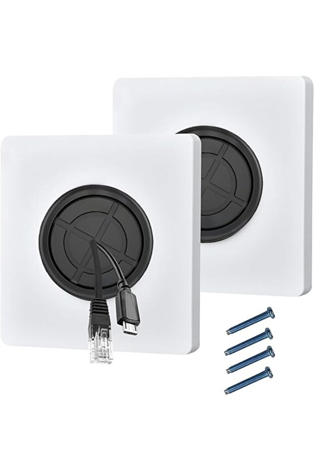Cable Management Wall Plate, 2-Pack White Brush Cover - Durable ABS Cable Entry Cover with Dustproof
