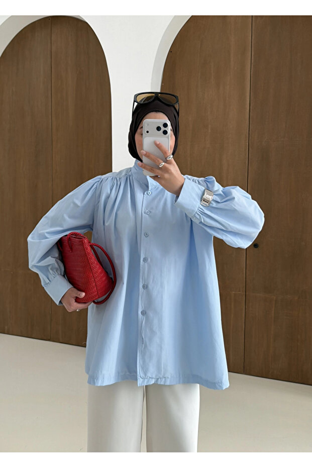 DİK YAKA GÖMLEK mavi - 6