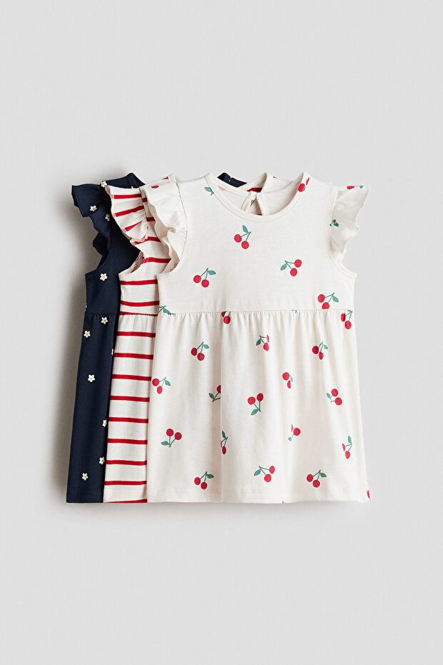 H&M 3'lü Pamuklu ve Baskılı Elbise