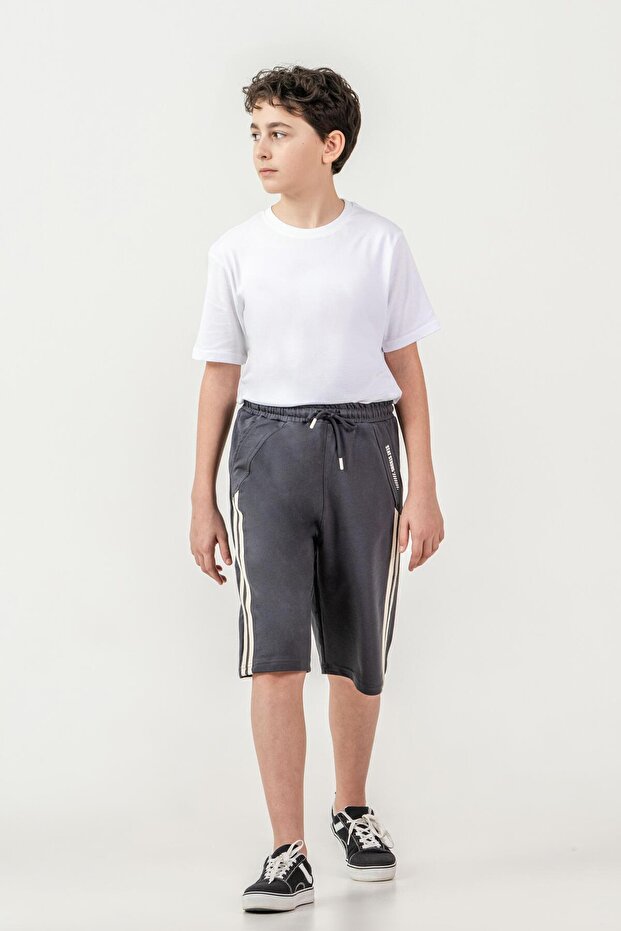 Boys' Shorts with Double Striped Piping on the Sides and Left Pocket Cover with Print