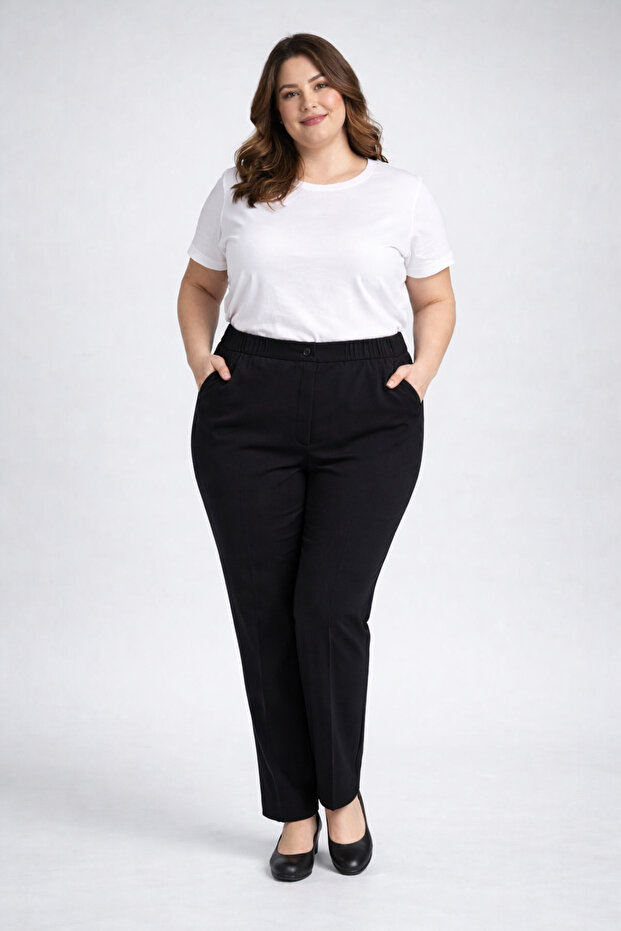 Women's Plus Size Elastic Waist Black Tube Leg Pants