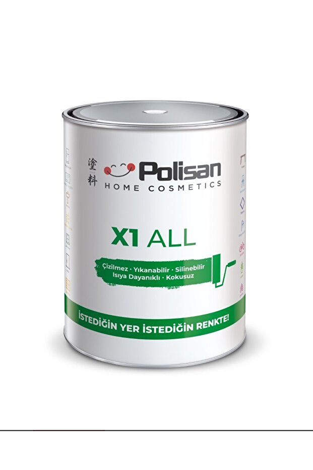 Polisan X1 All ile İstediğini Boya-Çizilmez-Kokusuz-Yıkanabilir Dönüşüm Boyası 0.75lt LİMON KÜFÜ RENGİ