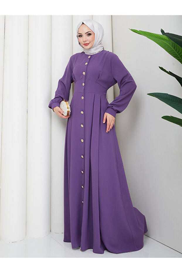 WOMEN'S GOLD BUTTONED CREPE DRESS HIJAB