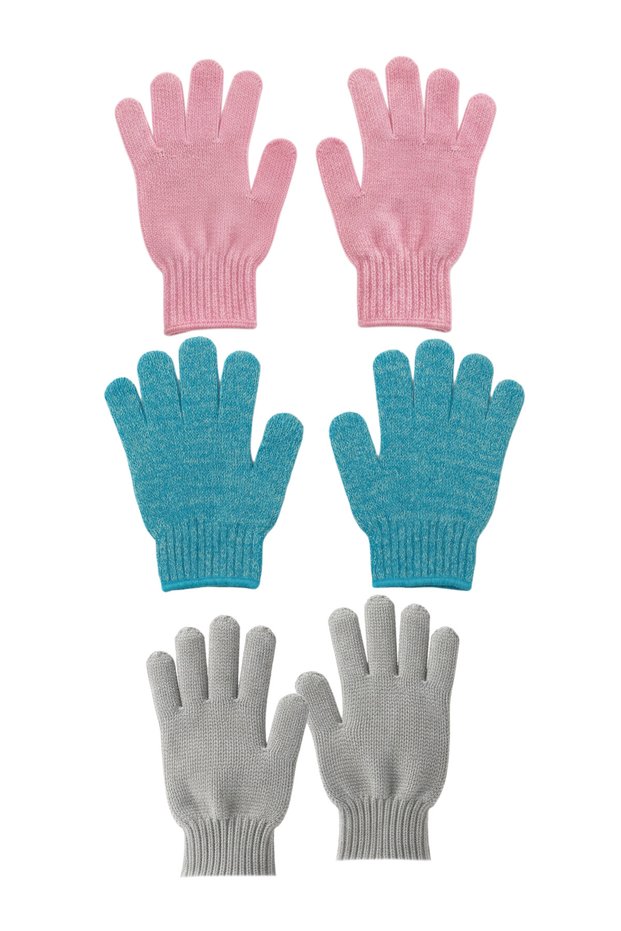 3 Pairs of Bath Scrubbing Gloves – Body Scrub Shower Gloves (Pink-Turquoise-Grey)
