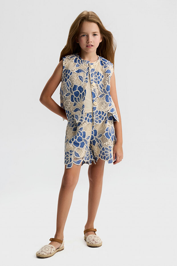 Girl's Mesh Shorts Set 8-14 Years Cream