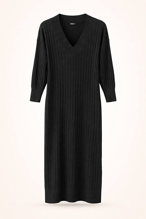 V Yaka Triko Elbise - 3