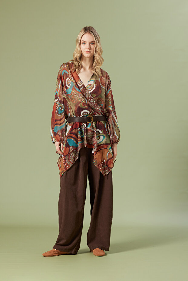 Blazer with Patterned Belt Detail