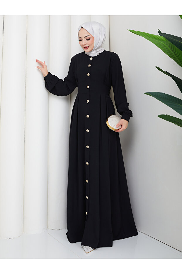 WOMEN'S GOLD BUTTONED CREPE DRESS HIJAB