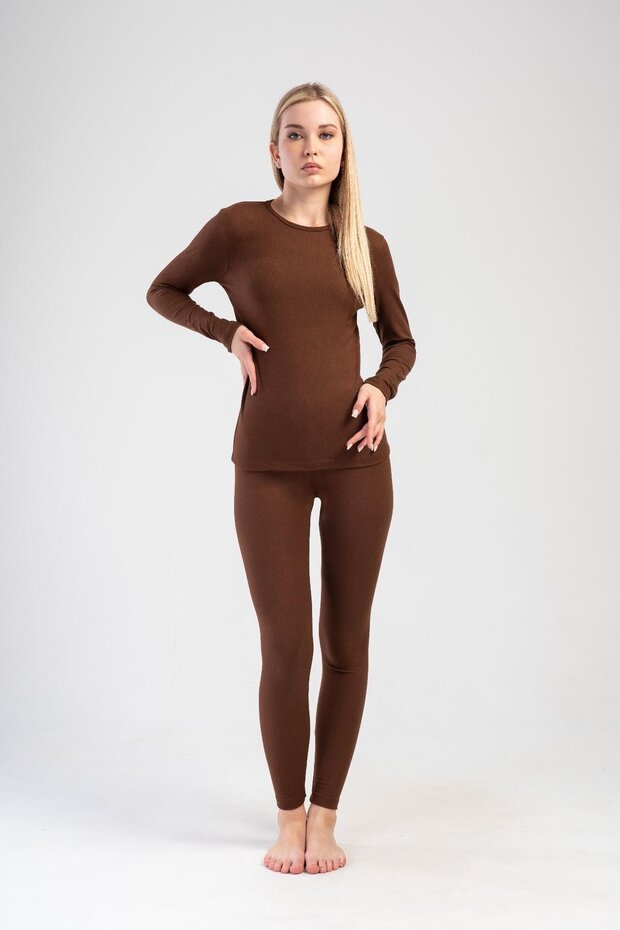 Women's Brown Comfort Long Sleeve Thermal Top