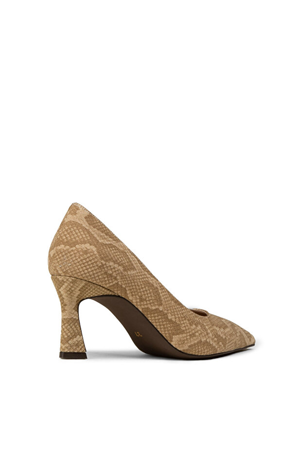 حذاء نسائي بيج منقوش بنمط بيتون بكعب متوسط ​​على شكل ستيليتو - 2