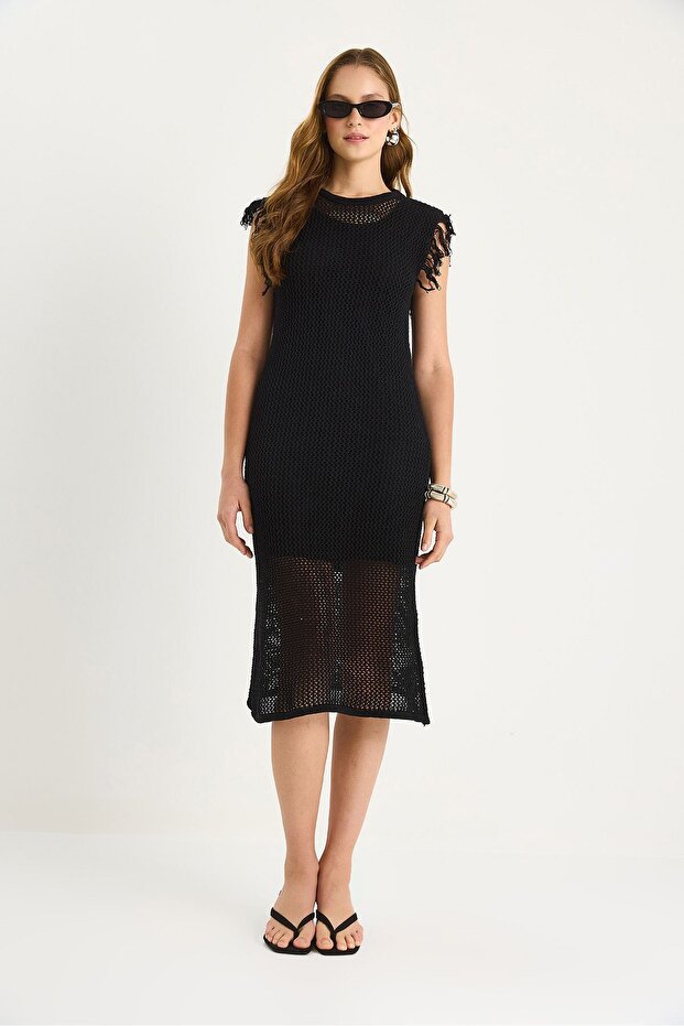 Rochie midi texturată cu volane - 2