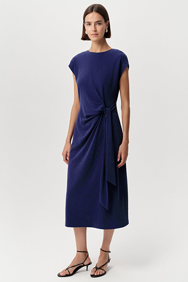 Bisiklet Yaka Fermuarlı Midi Regular Örme Elbise - 2