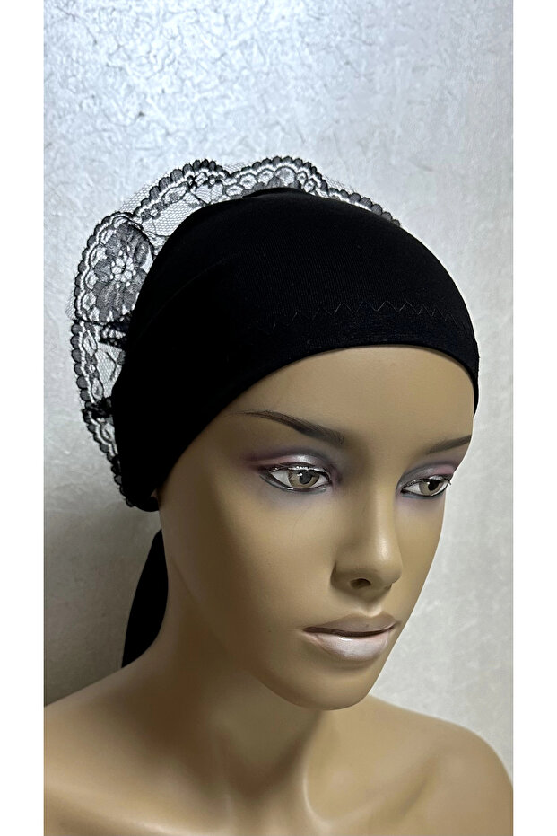 Dantelli Penye Bone - Siyah - 3