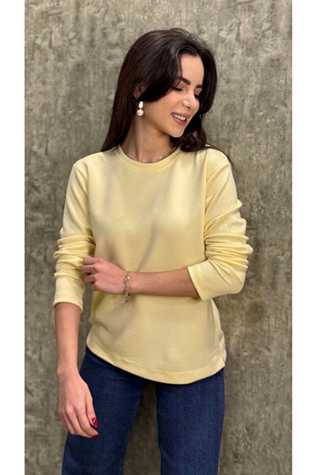 Bisiklet Yaka Modal Kumaş Basic Sweatshirt - 1