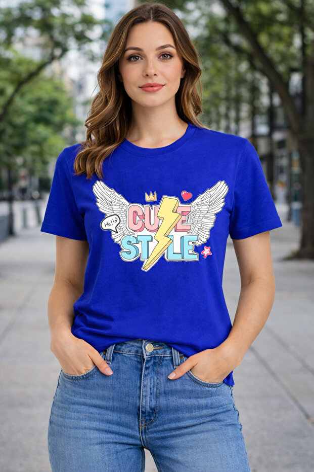 Cute Style Print Detailed Basic T-Shirt