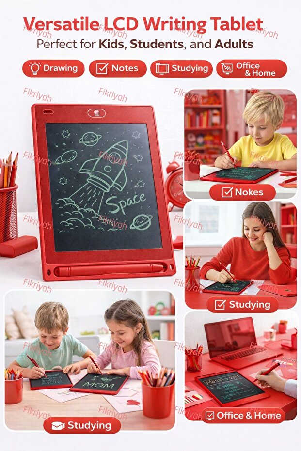 LCD Writing Tablet 8.5 Inch Red | Reusable Digital Drawing Pad with Stylus and Erase Button