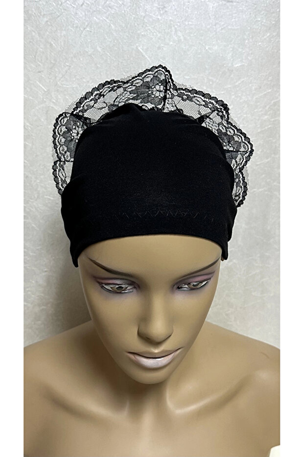 Dantelli Penye Bone - Siyah - 2