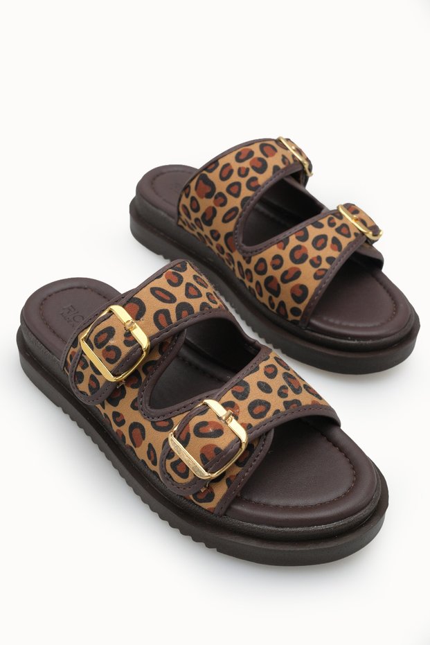 Lyra Luce Women's Double Buckle Slippers 00120401 Brown