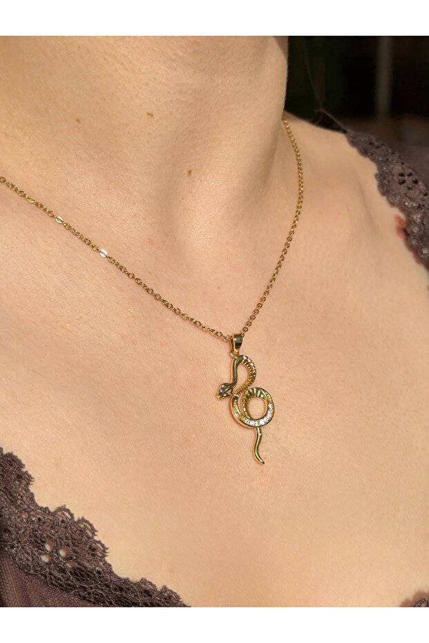 Çelik Snake Kolye - 1