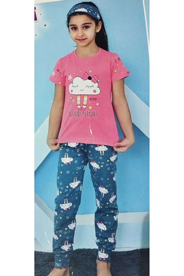 Cloud Patterned Short-Sleeved Cotton Pajama Set