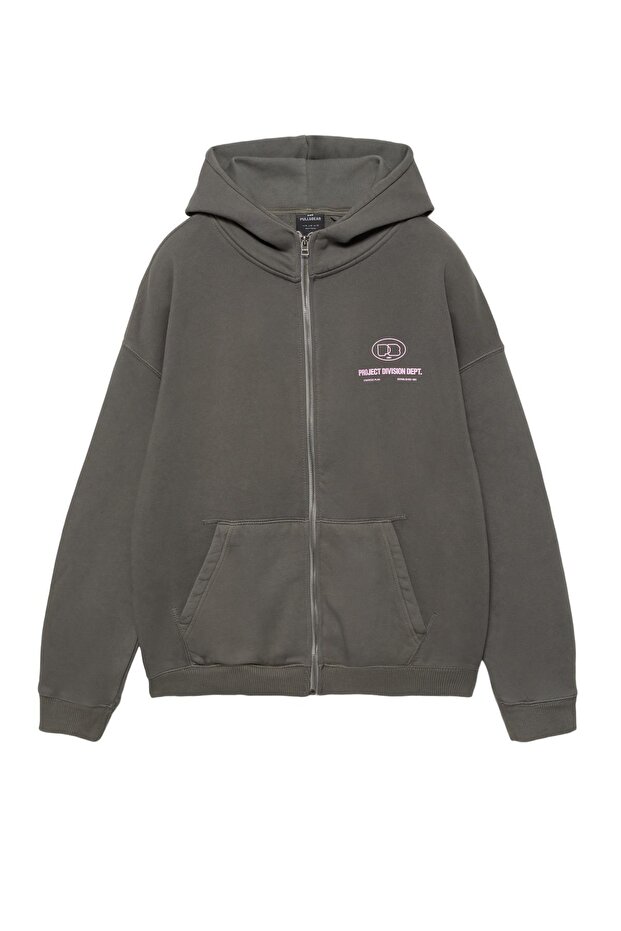 Fermuarlı kapüşonlu bol sweatshirt - 3