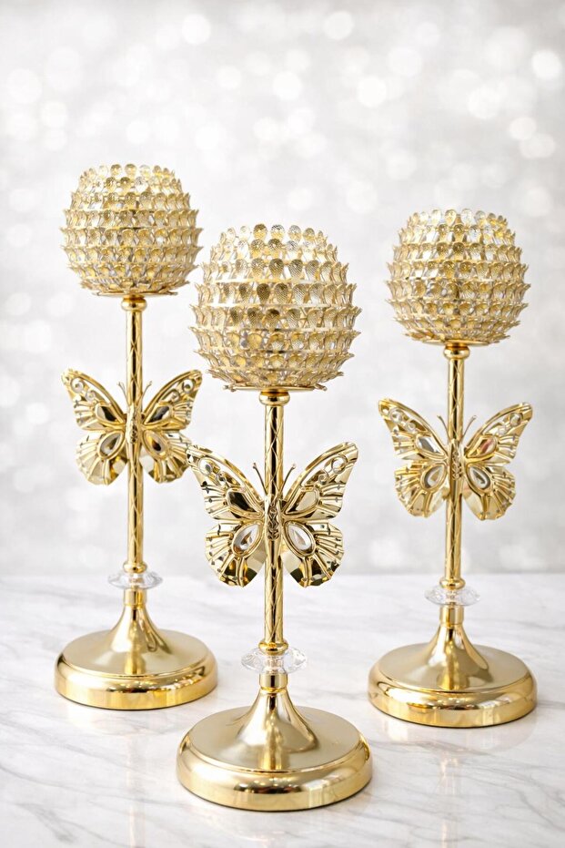 Kelebek 3 lü şamdan Gold - 1