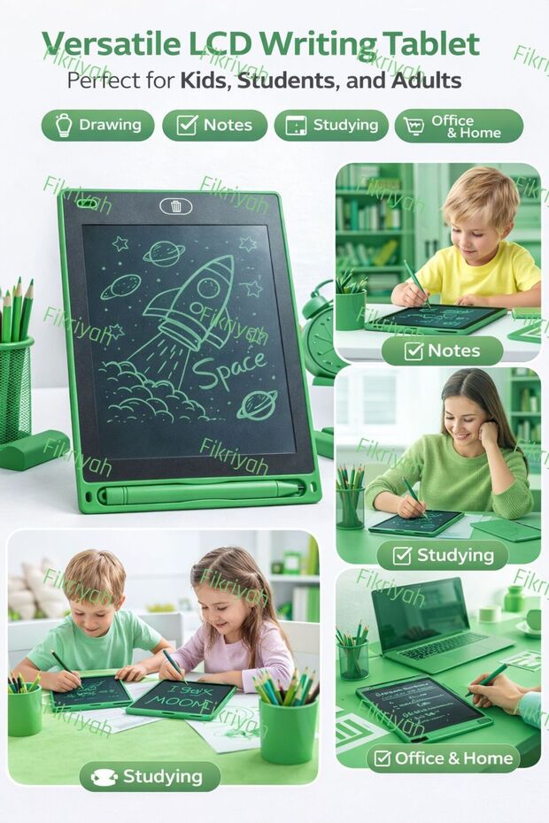 LCD Writing Tablet 8.5 Inch Green | Reusable Digital Drawing Pad with Stylus and Erase Button
