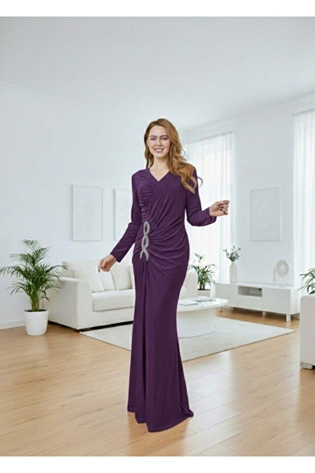 Lor Summer Ruched Gown with Crystal Accent