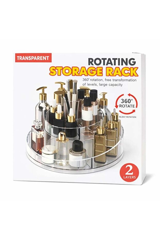 منظم مكياج دوار شفاف ذو طبقتين - 2