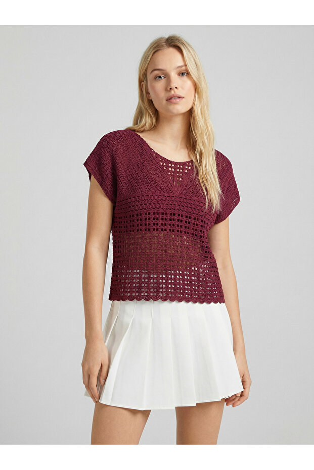 Women's Crochet Striped Detail Standard Size Blouse