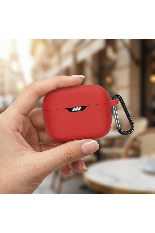 حافظة JBL Tune Buds 2 من السيليكون غير اللامع باللون الأحمر مع جهاز تعليق