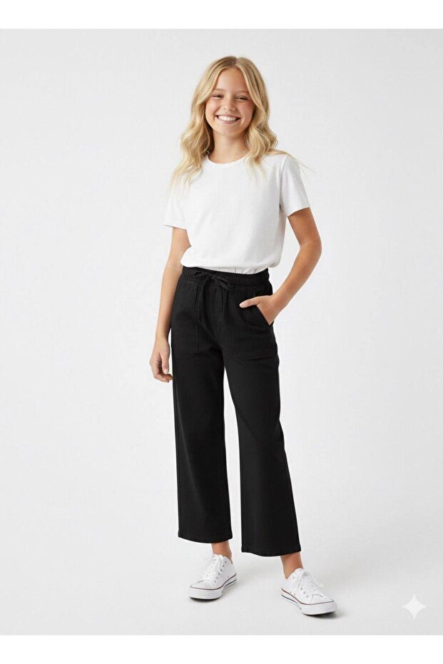 Girls' Tencel Fabric Pants with Elastic Waist - Comfortable Fit, Soft Textured School Pants