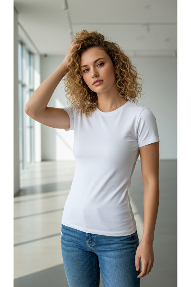 Albak Women's Half Sleeve Crew Neck White Bodysuit