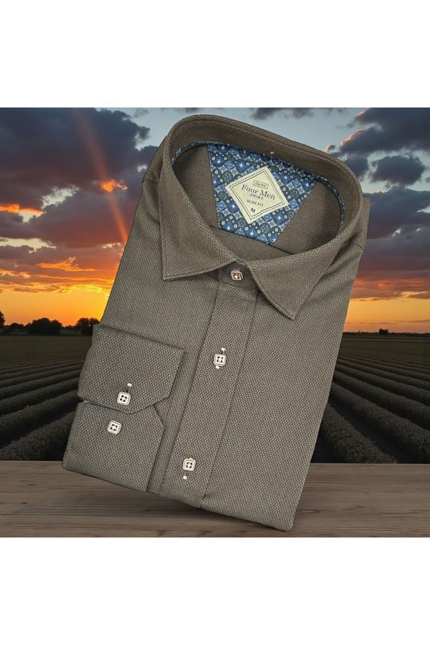 Slim Fit Plain Long Sleeve Brown Men's Shirt