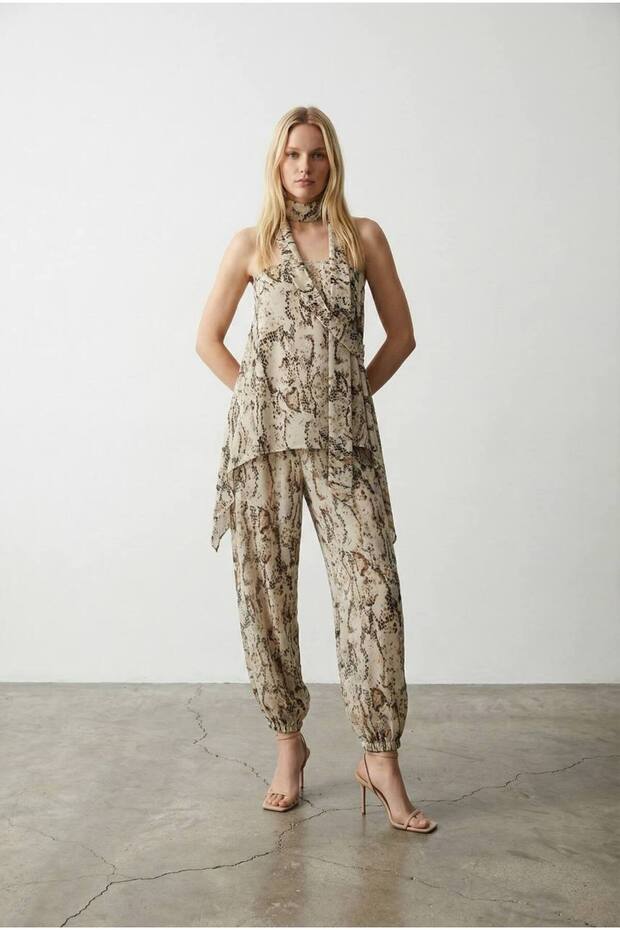 Fularlı Panço Bluz Bej - 1