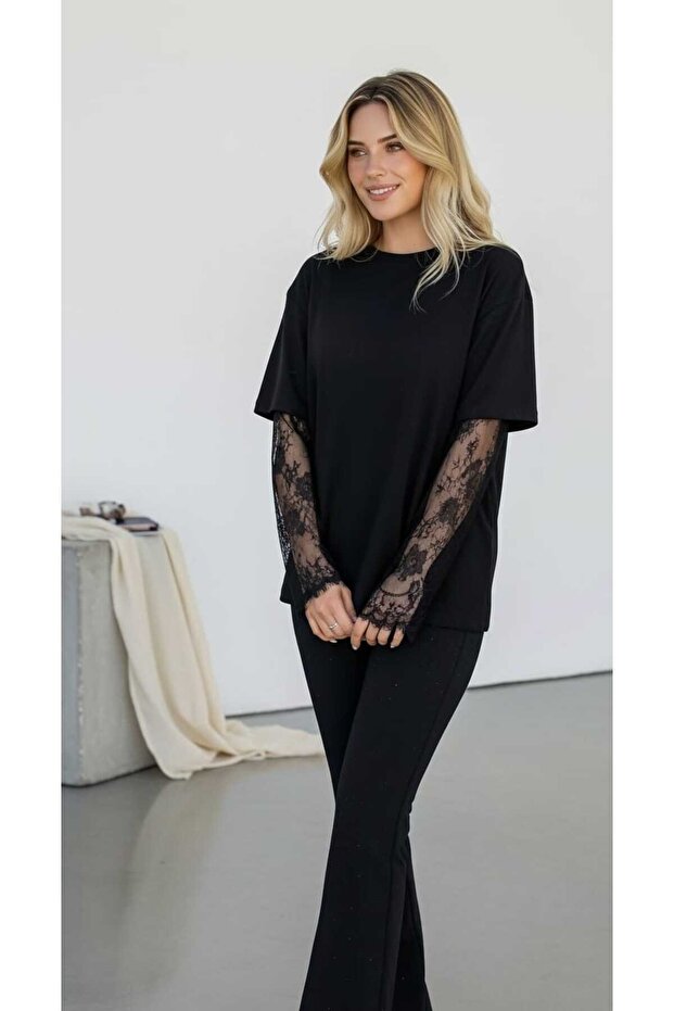 KOLU DANTELLİ TİŞÖRT - 1