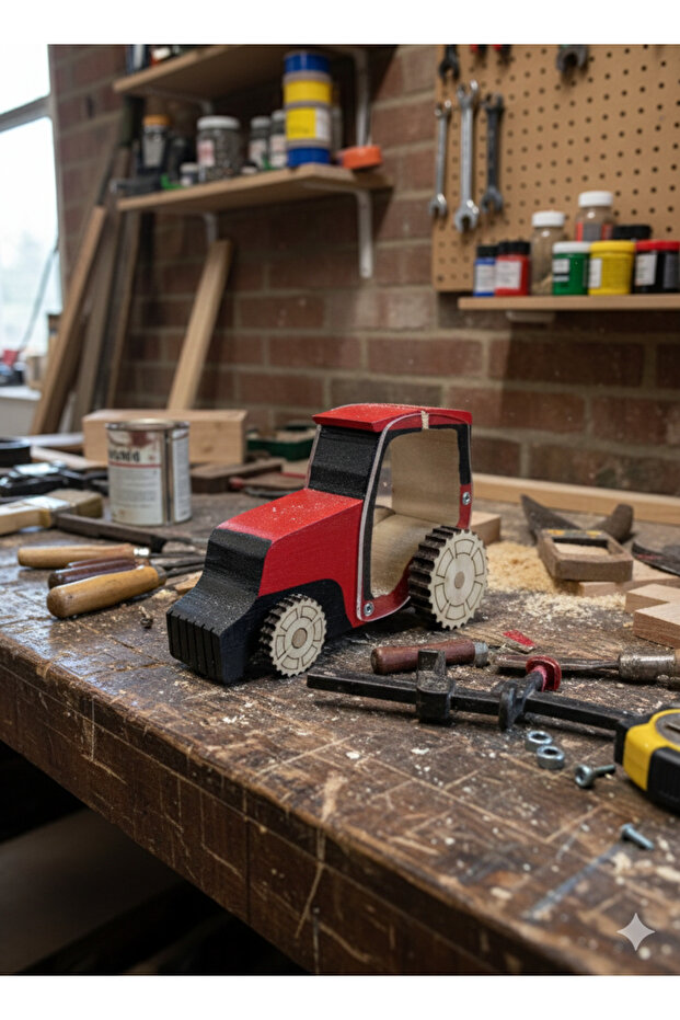 Ahşap traktor kumbara - 2