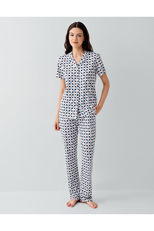 Women's Modal-Cotton Short Sleeve Buttoned Shirt Pajama Set
