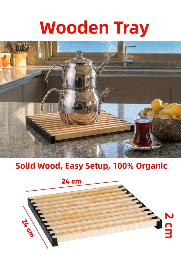 Trivet Solid Wood Easy Installation Pot Tea Pot Base Fireproof 24X24 cm