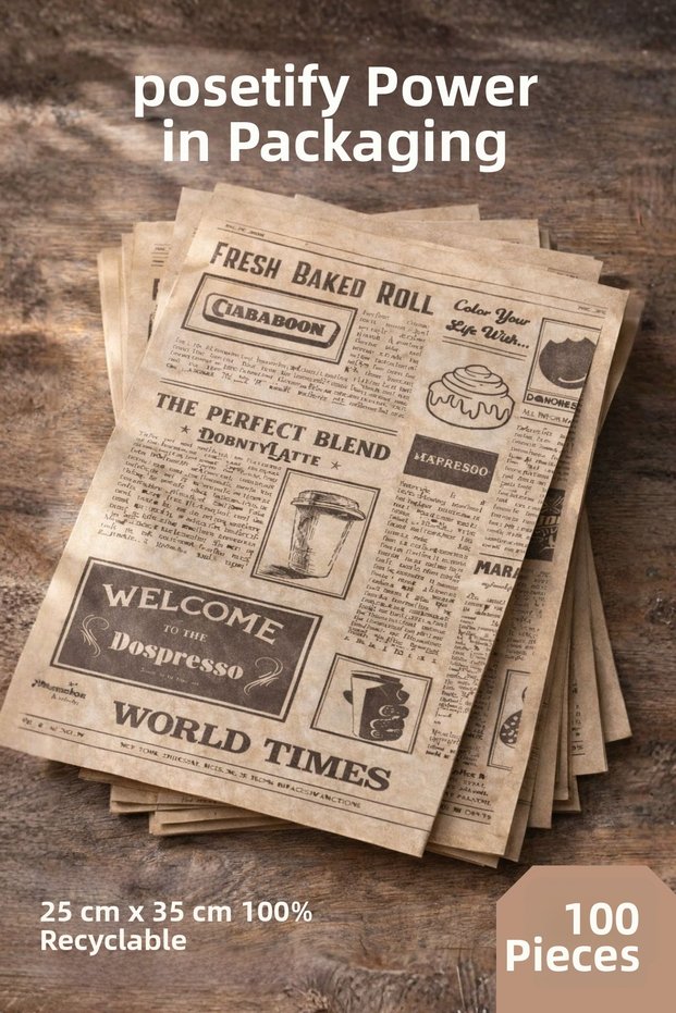 Oily Presentation Paper 25X35Cm |   Retro Coffee & Bread Patterned |   100 Pieces |   Stylish Serving Paper |   Greaseproof Paper
