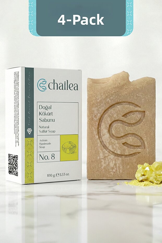Natural Handmade Sulfur Soap — Purifying for Oily and Combination Skin, Set of 4, 4×100 g