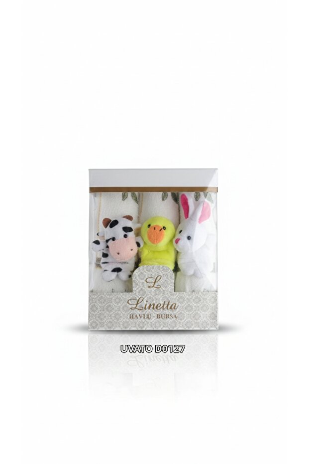 100% Cotton 3-Piece Hand Towel Set with Cute Animal Figures