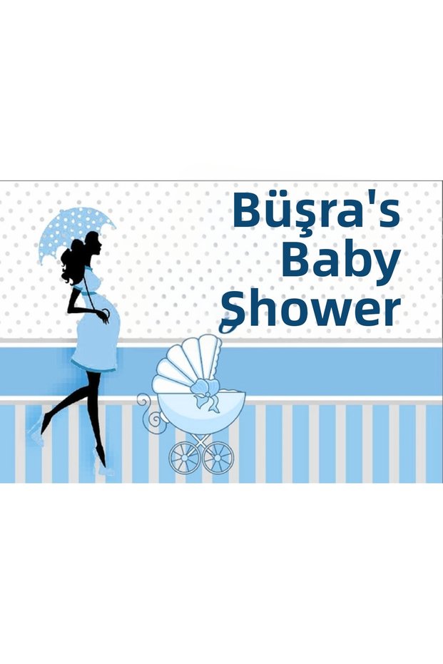 Blue Pregnant Woman and Baby Stroller Themed Baby Shower Banner 35X50 cm