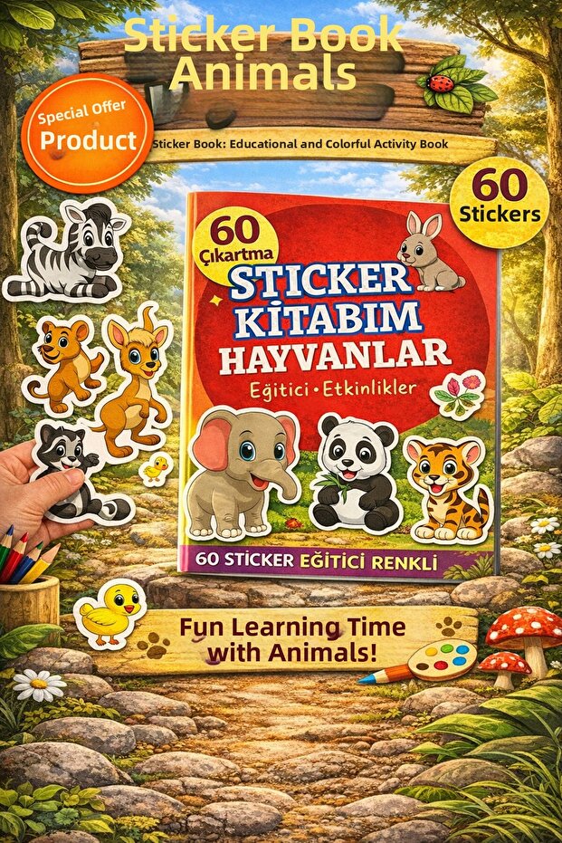 Sticker My Book Animals – Educational Activity Book with 60 Colorful Stickers