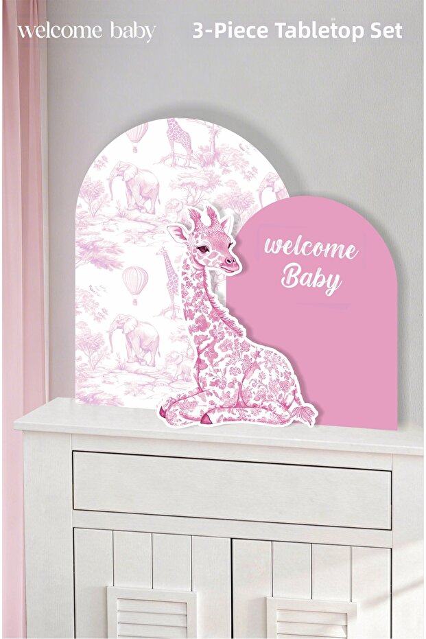 Safari Pink Giraffe Welcome Baby 3 Piece Tabletop Standing Board Set